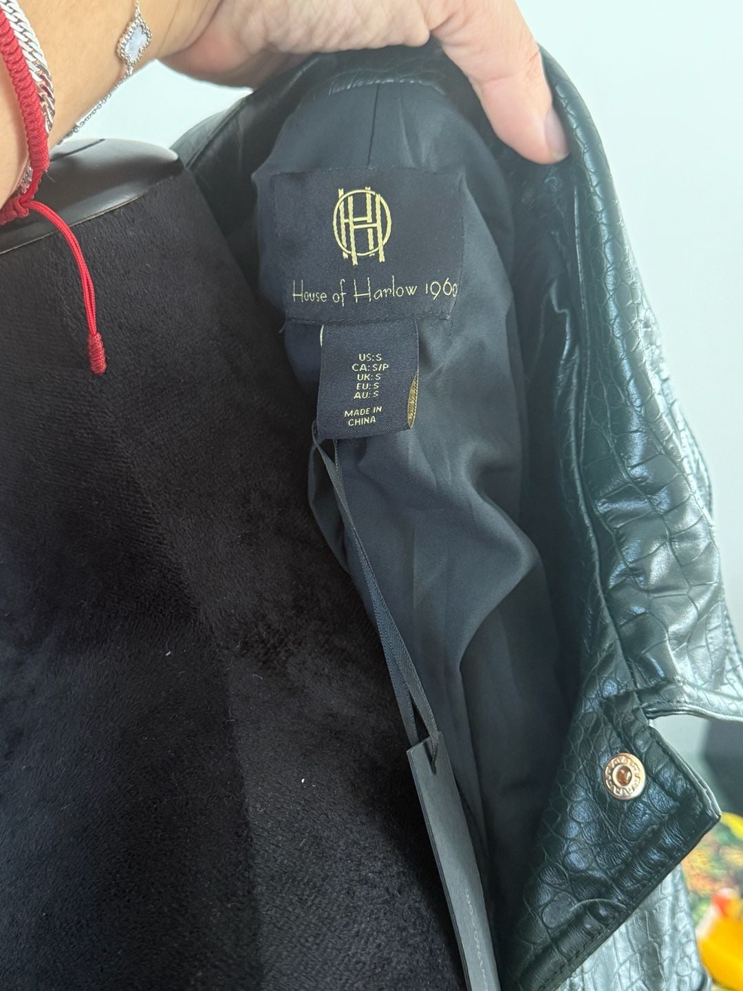 House of Harlow 1960 Jacket Size S Green Croc Embossed Faux Leather 6