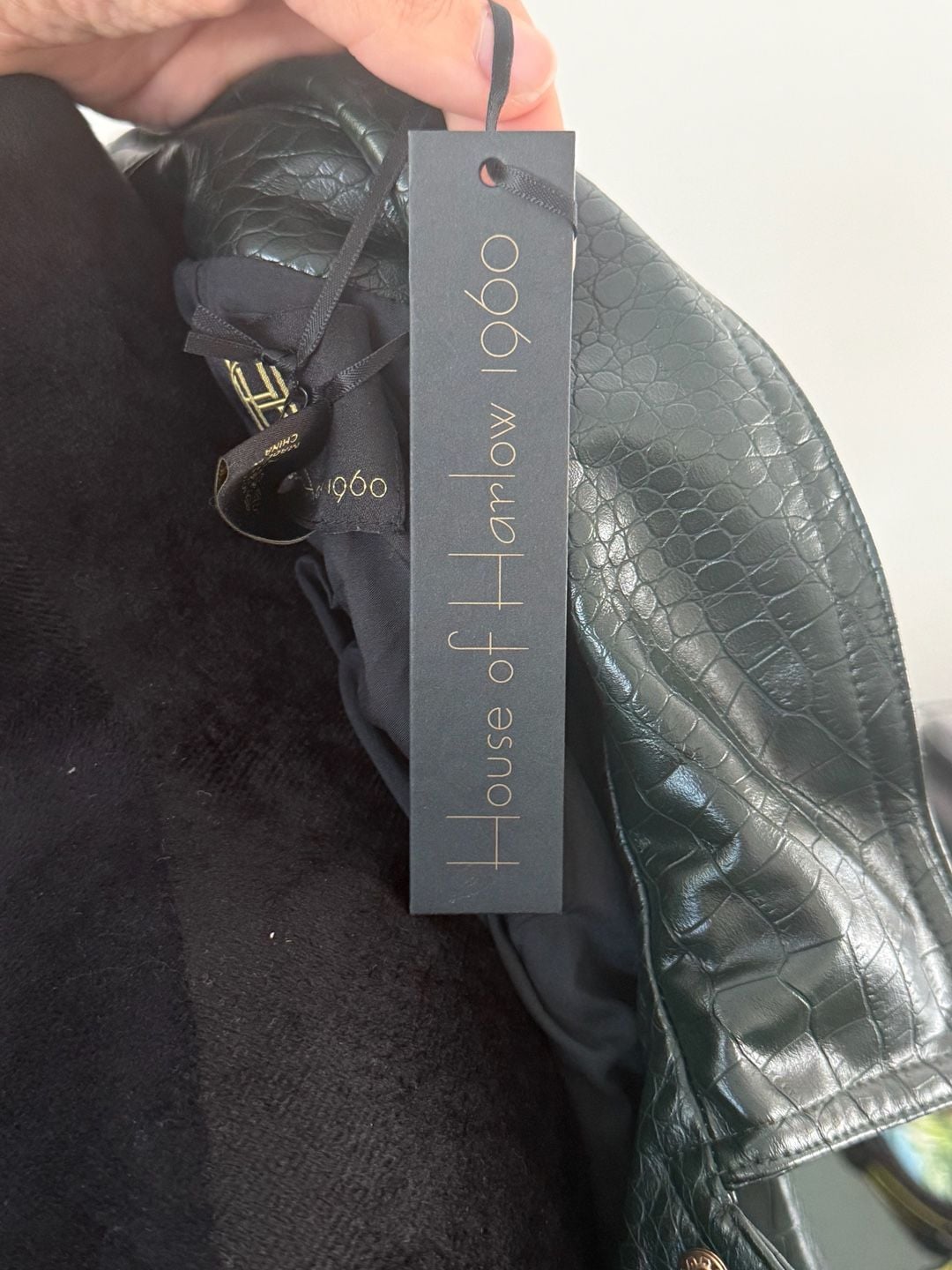 House of Harlow 1960 Jacket Size S Green Croc Embossed Faux Leather 7