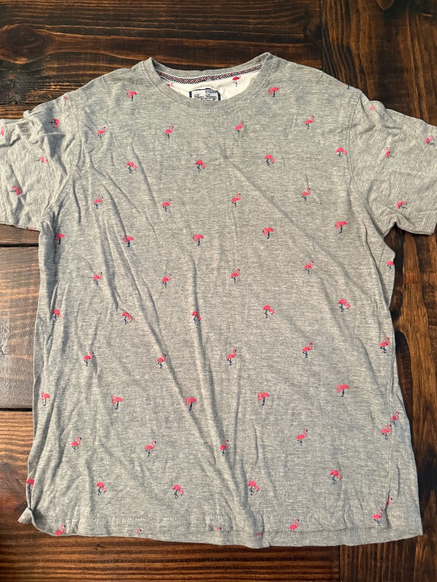 Ping Pong Pro T-Shirt Size L Gray Flamingo Print Short Sleeve Crewneck 2