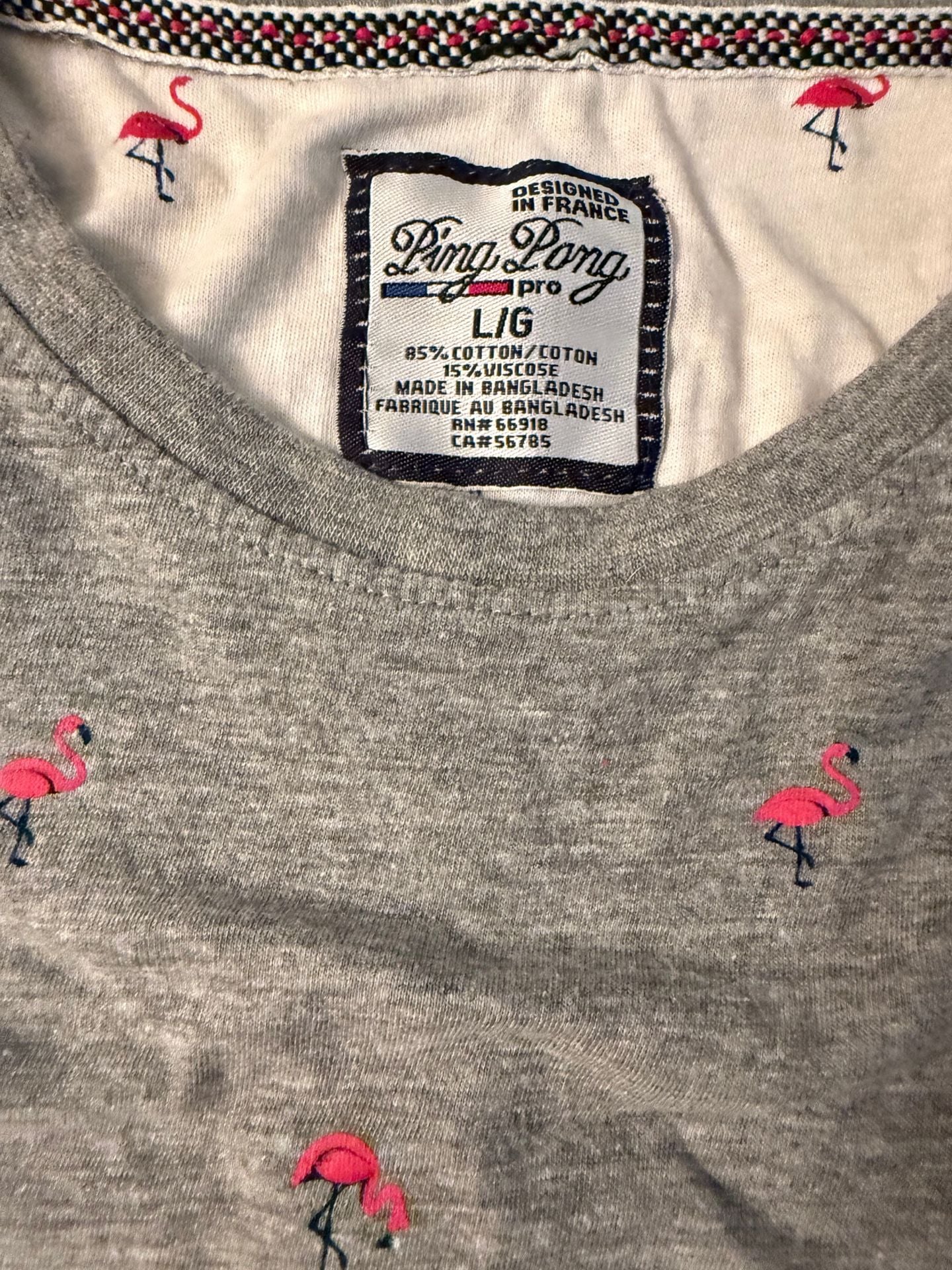 Ping Pong Pro T-Shirt Size L Gray Flamingo Print Short Sleeve Crewneck 3