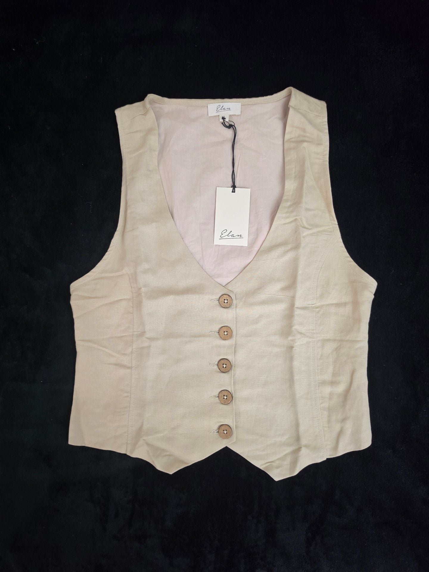 Elan Linen Blend Vest Size XL Beige Button Down 2