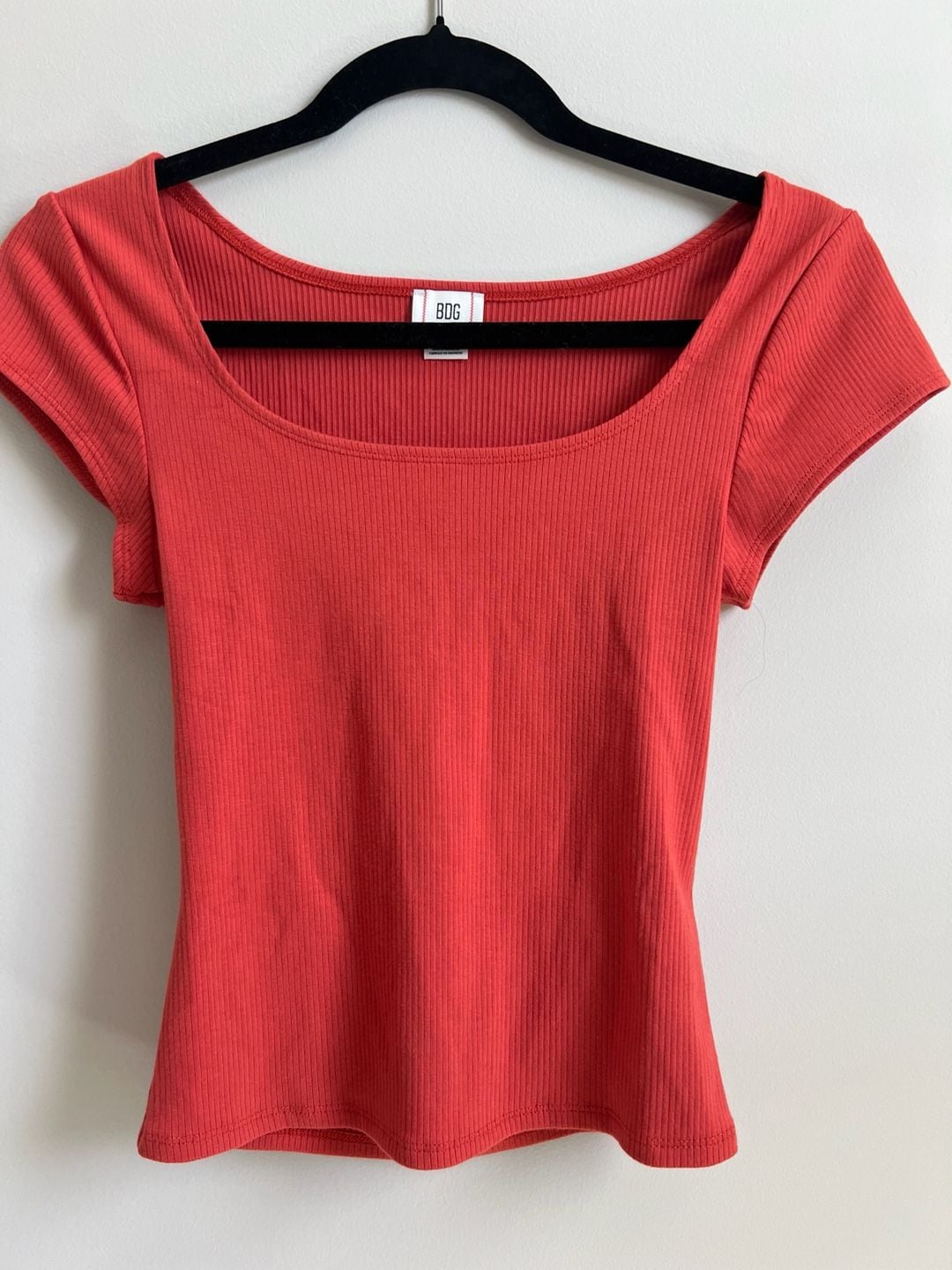 BDG Ribbed Scoop Neck Top Red 2
