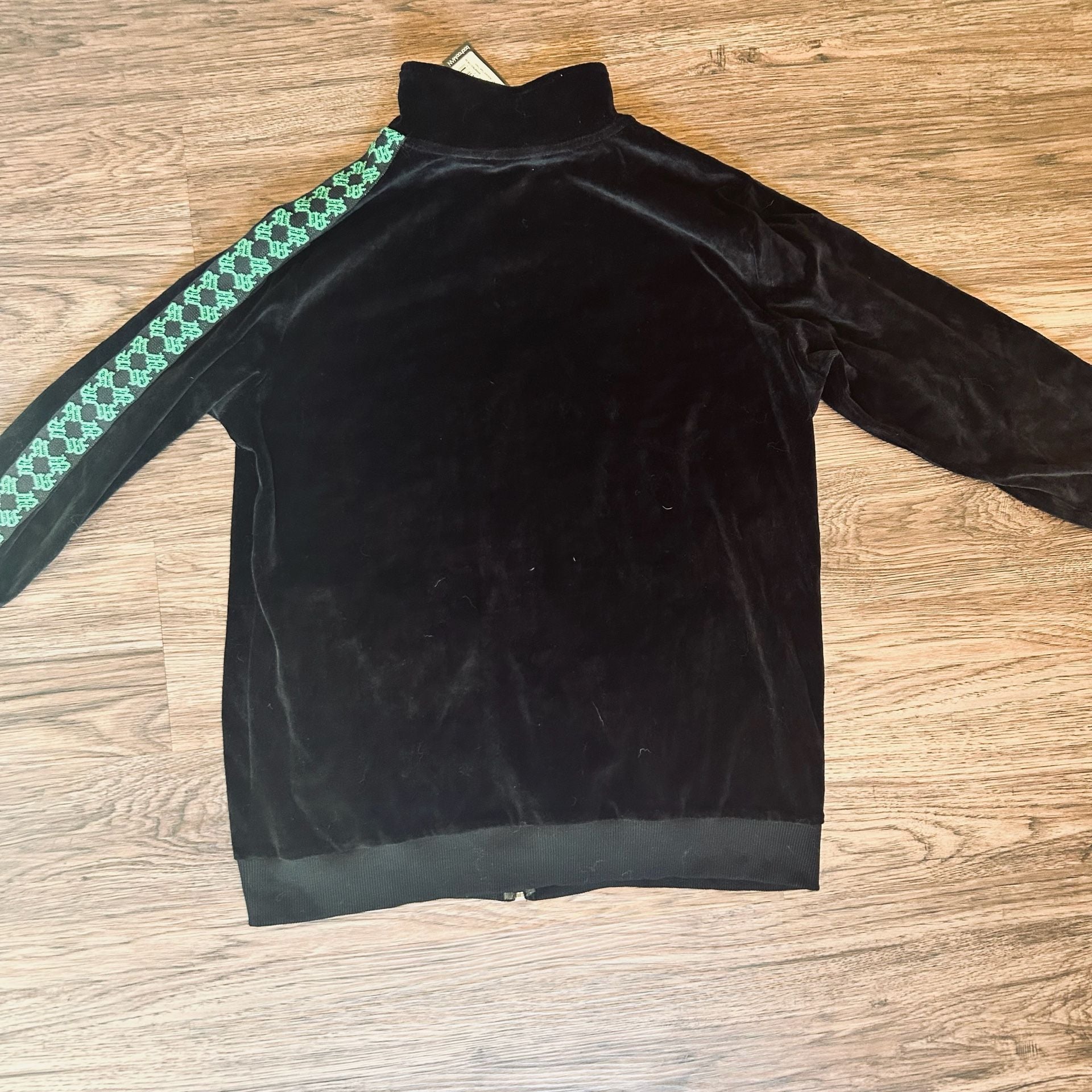 BoohooMAN Homme Velour Track Jacket Size L Black Green Side Tape 5
