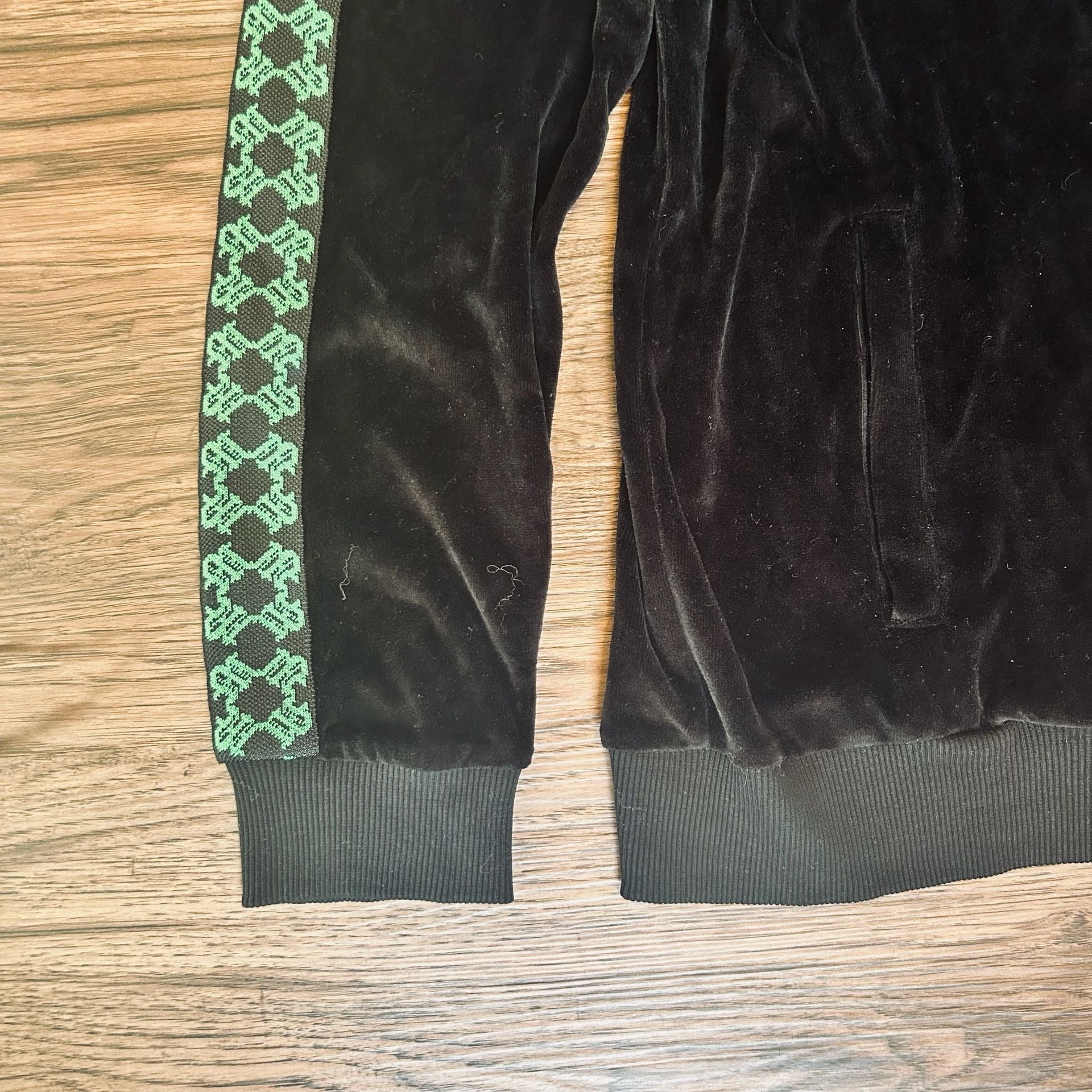 BoohooMAN Homme Velour Track Jacket Size L Black Green Side Tape 6