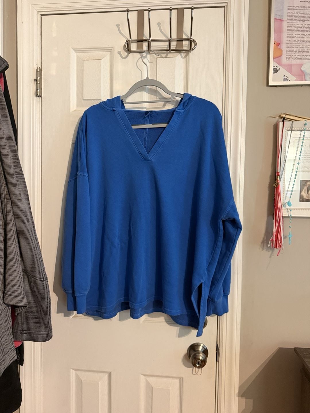 Old Navy V-Neck Hoodie Size L Blue Sweatshirt 2