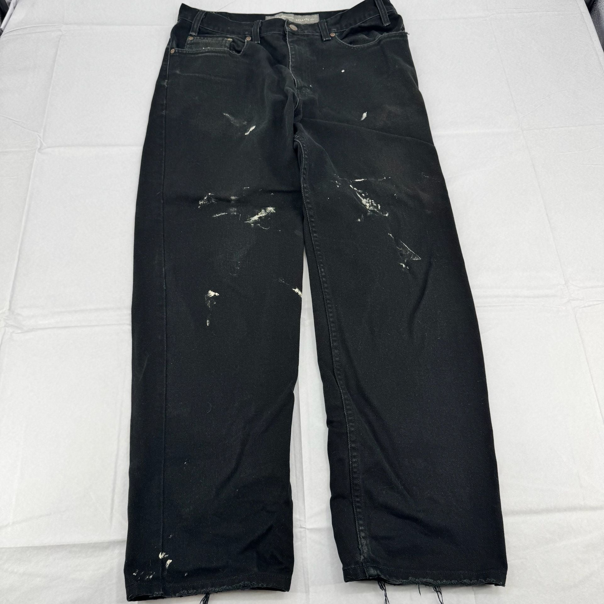 Eddie Bauer Relaxed Fit Jeans 36x32 Black Denim Painter Style Distressed 2