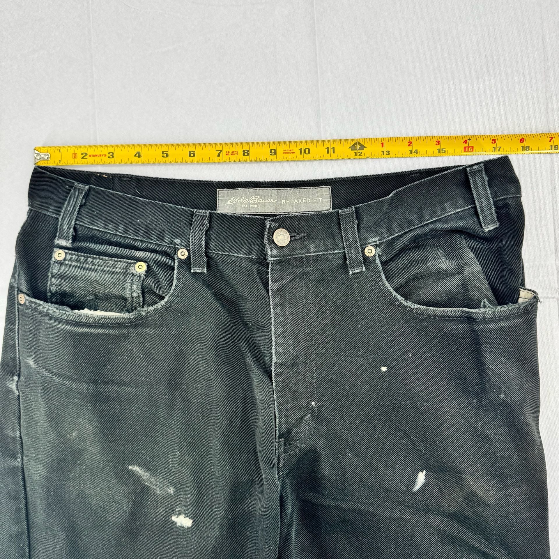 Eddie Bauer Relaxed Fit Jeans 36x32 Black Denim Painter Style Distressed 5