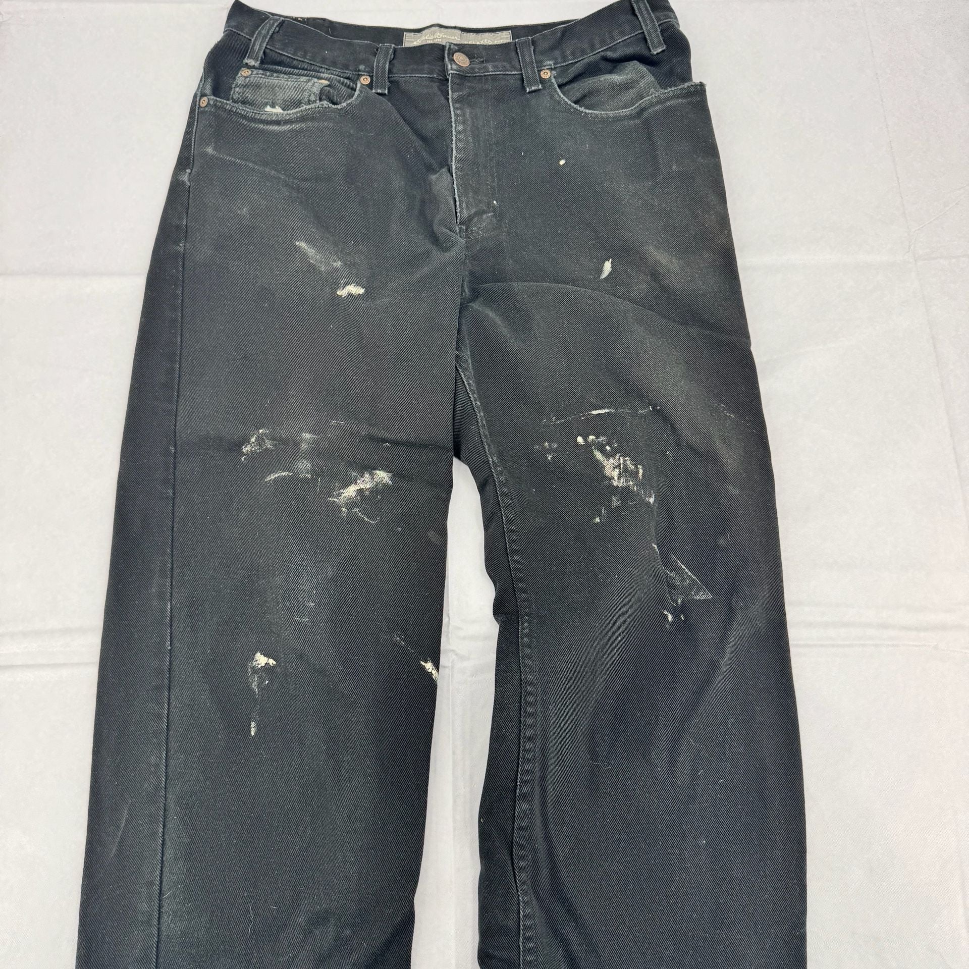 Eddie Bauer Relaxed Fit Jeans 36x32 Black Denim Painter Style Distressed 8