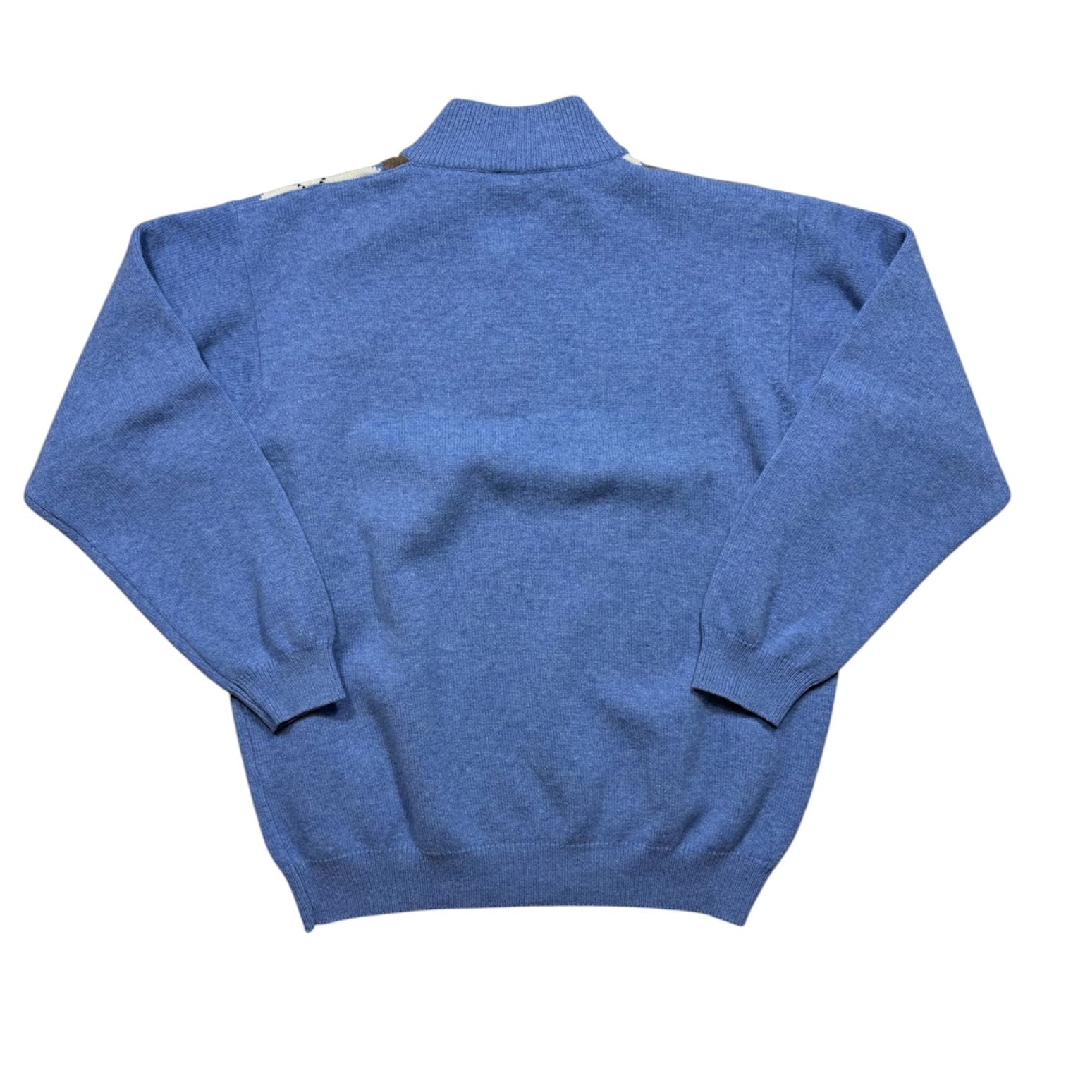 Gran Sasso Argyle Quarter Zip Sweater Blue Brown Size L 3