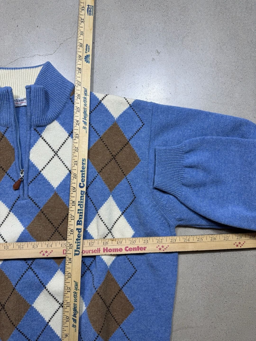Gran Sasso Argyle Quarter Zip Sweater Blue Brown Size L 5
