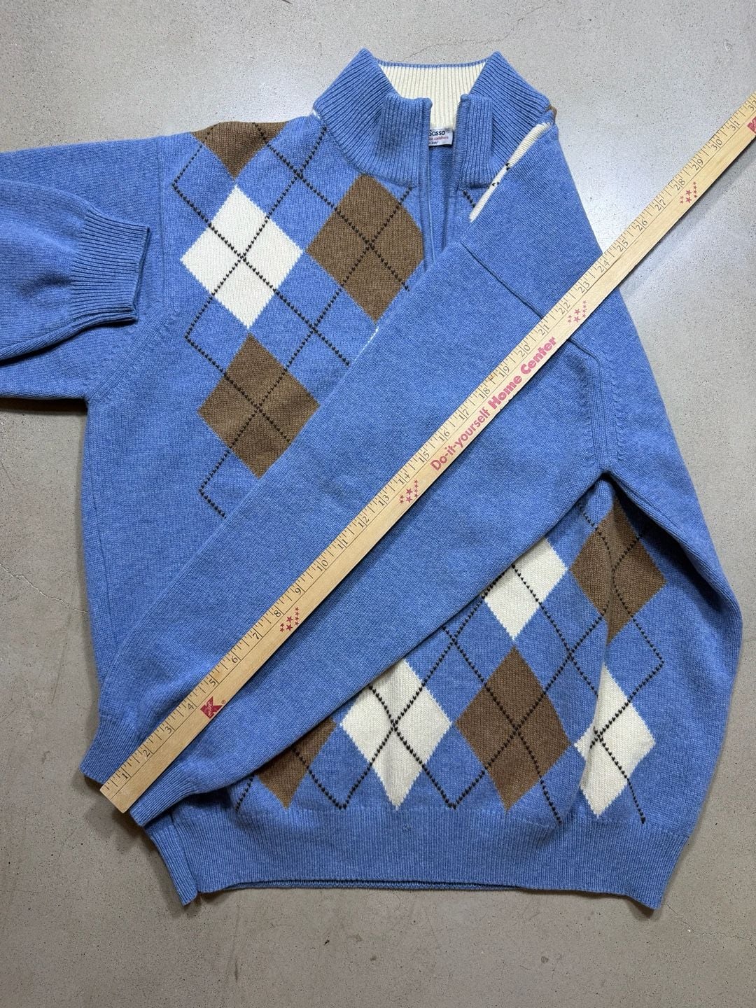 Gran Sasso Argyle Quarter Zip Sweater Blue Brown Size L 6