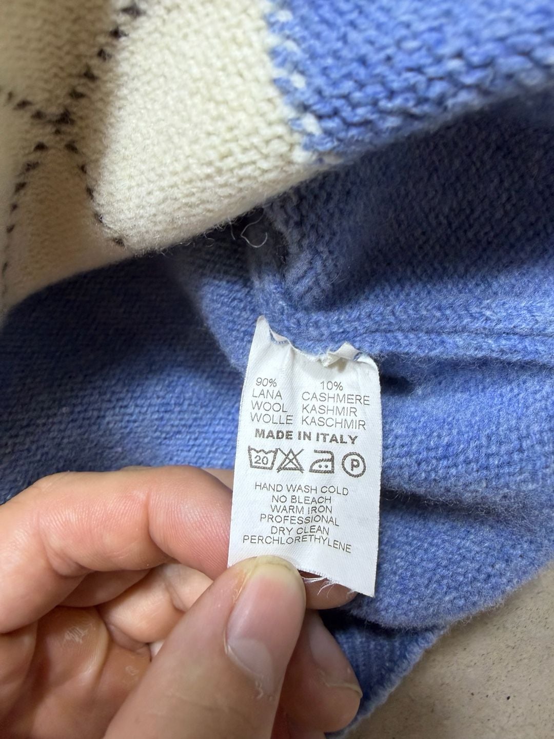 Gran Sasso Argyle Quarter Zip Sweater Blue Brown Size L 7