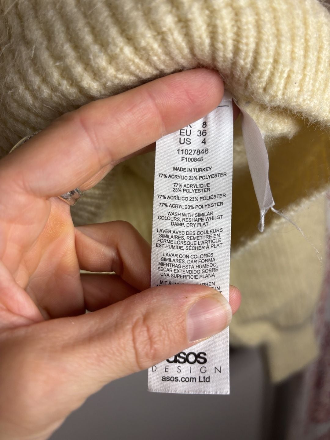 ASOS DESIGN Cropped Cardigan Size US 4 Off White Puff Sleeve Acrylic Blend 4