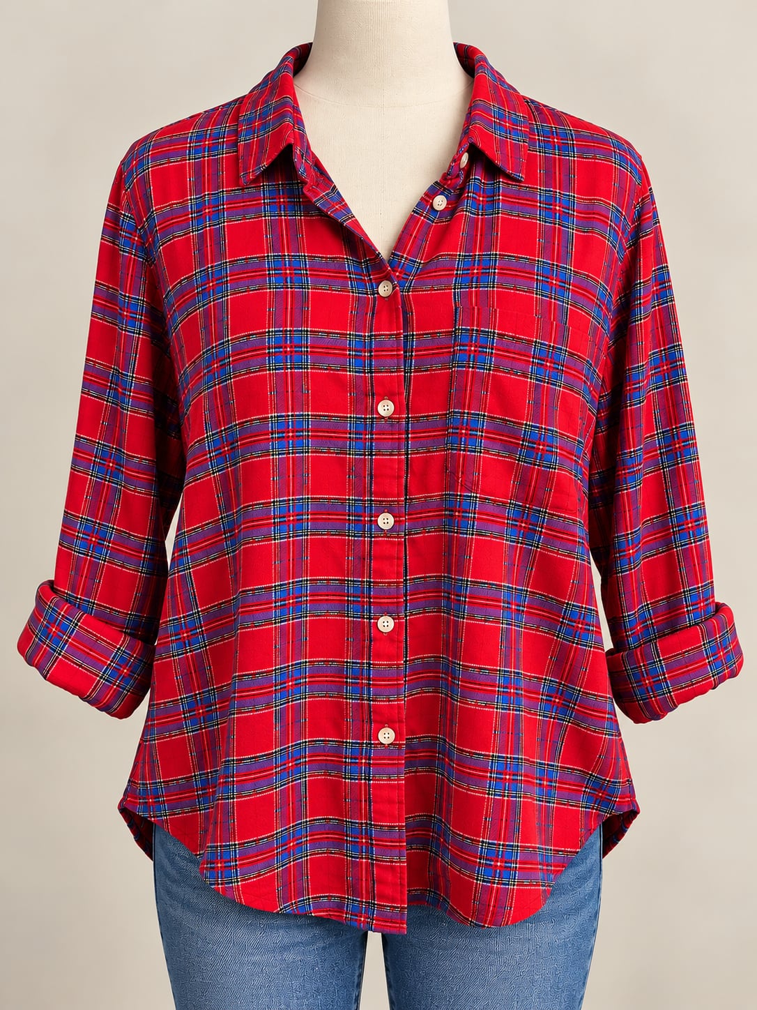 Abercrombie & Fitch Women’s XL Red Blue Plaid Button Down Flannel Shirt 2