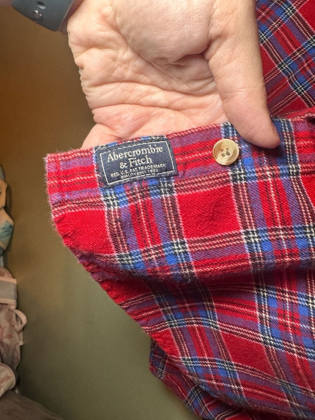 Abercrombie & Fitch Women’s XL Red Blue Plaid Button Down Flannel Shirt 5