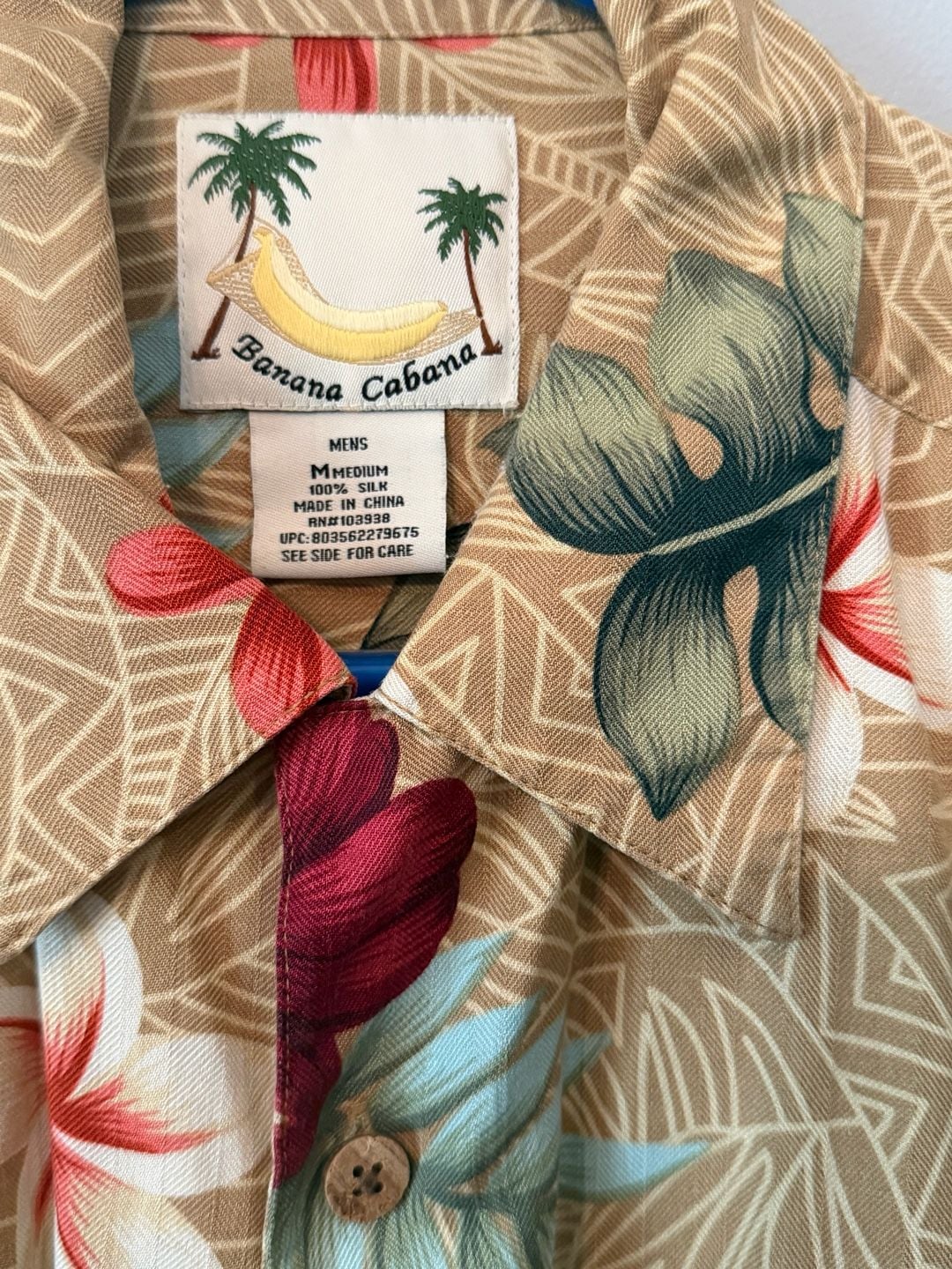 Banana Cabana Hawaiian Silk Shirt Size M Brown Floral 4