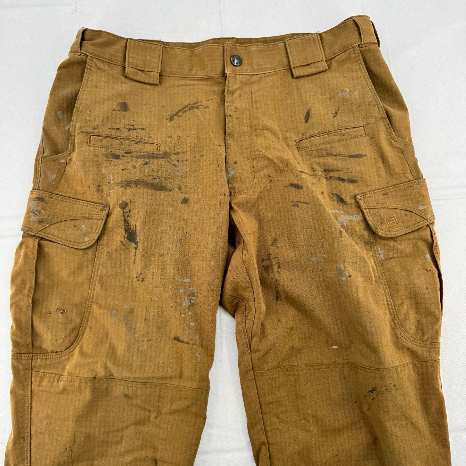 5.11 Tactical Cargo Pants 34x32 Brown Ripstop WorkWear Utility Heavy Distressed 3