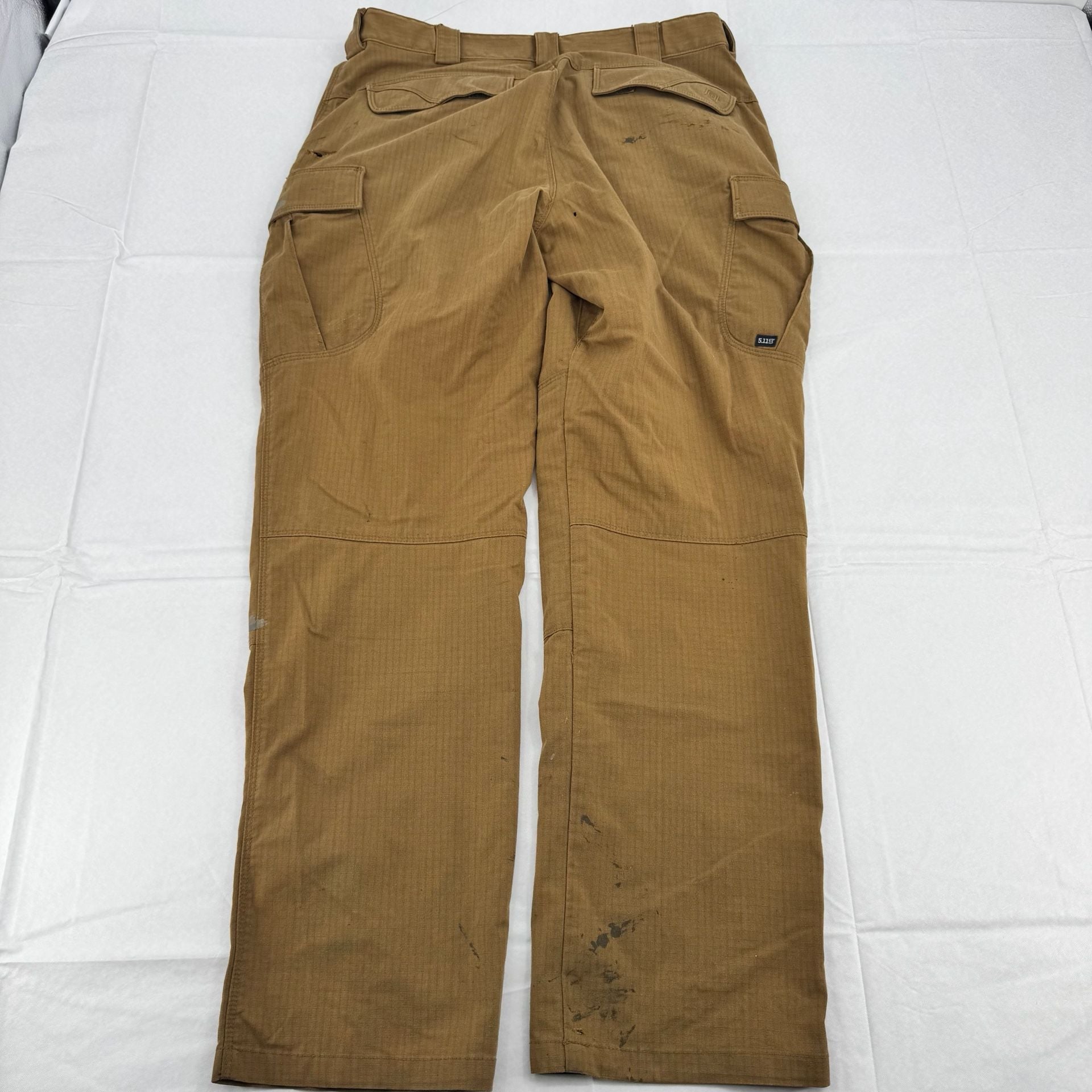 5.11 Tactical Cargo Pants 34x32 Brown Ripstop WorkWear Utility Heavy Distressed 7
