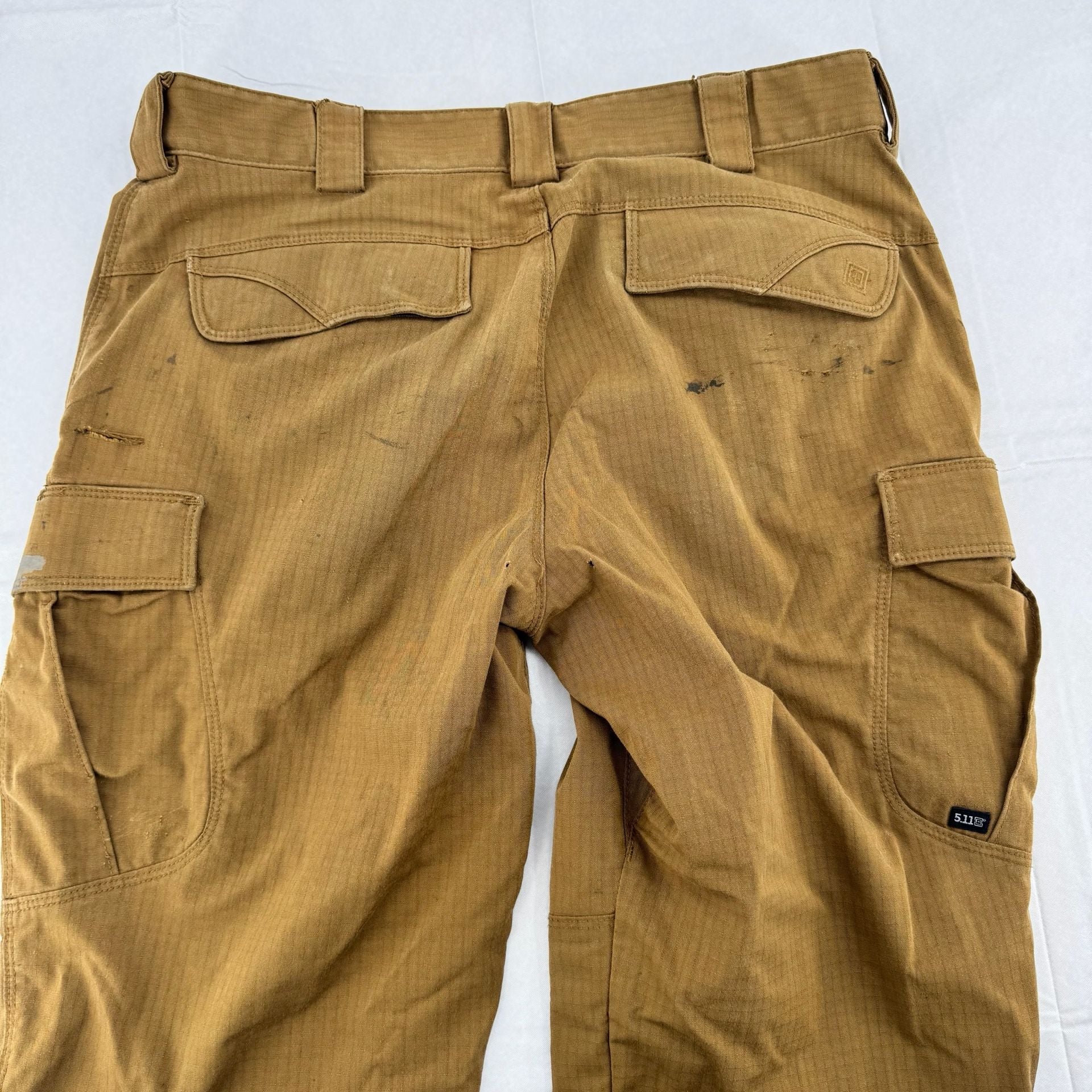 5.11 Tactical Cargo Pants 34x32 Brown Ripstop WorkWear Utility Heavy Distressed 8