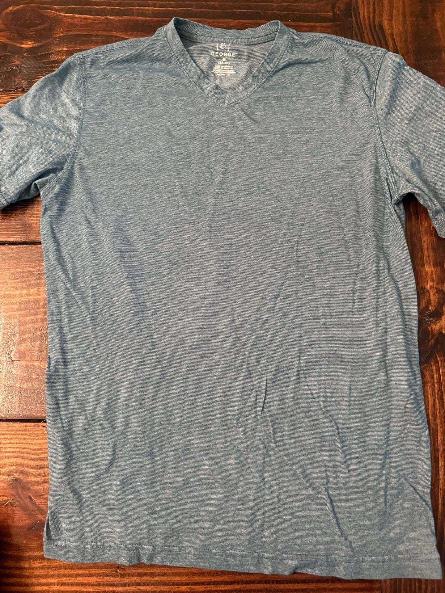 George V-Neck T-Shirt Size M Teal Blue Heather Short Sleeve Cotton Blend 2