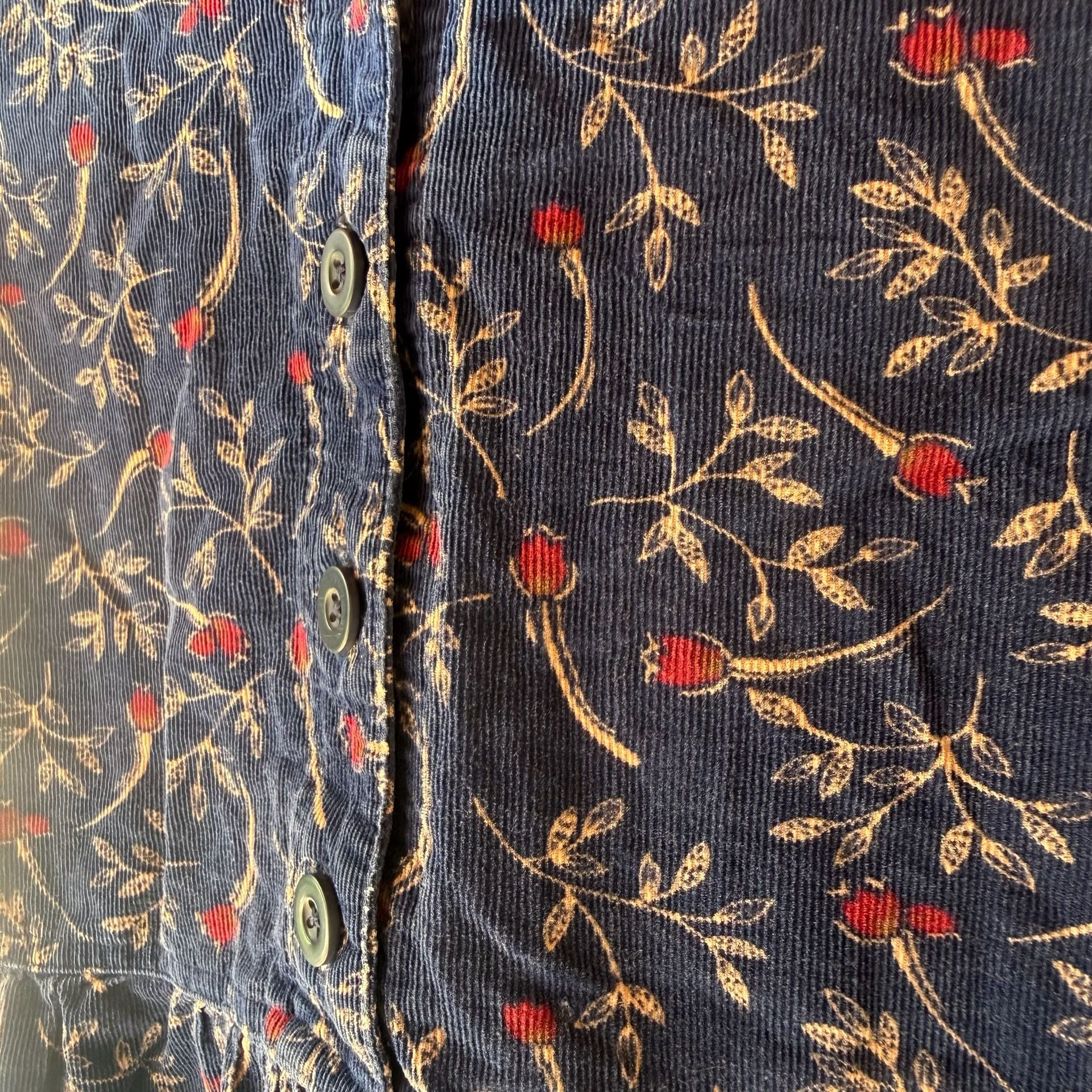Vintage Y2K Bobbie Brooks 90s Navy Blue Floral Corduroy Dress  7