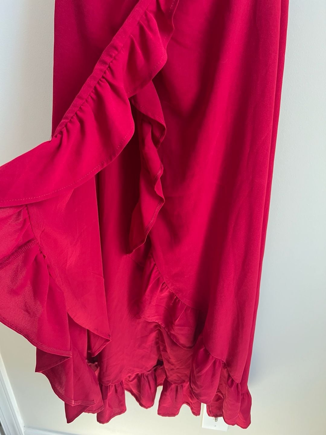 NWT Hello Molly Ruffle Maxi Dress US 6 Red Off Shoulder High Low 4