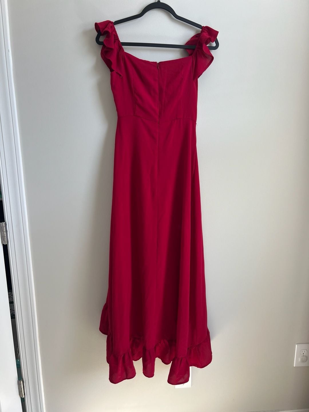 NWT Hello Molly Ruffle Maxi Dress US 6 Red Off Shoulder High Low 5