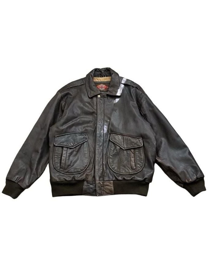 Vintage Classics Leather Bomber Jacket Size L Brown 2