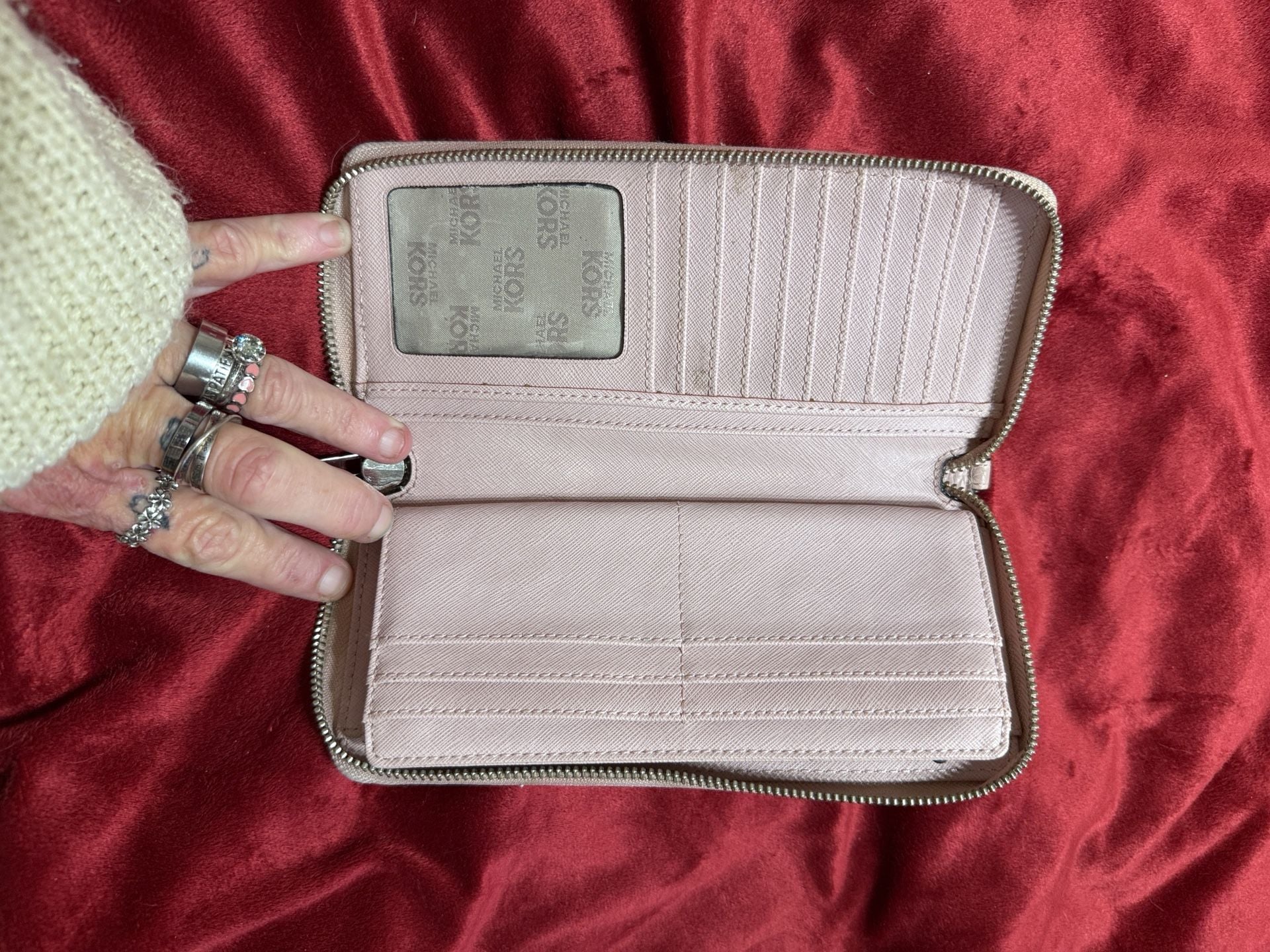 Michael Kors Light Pink Pebbled Leather Zip Around Wallet 7