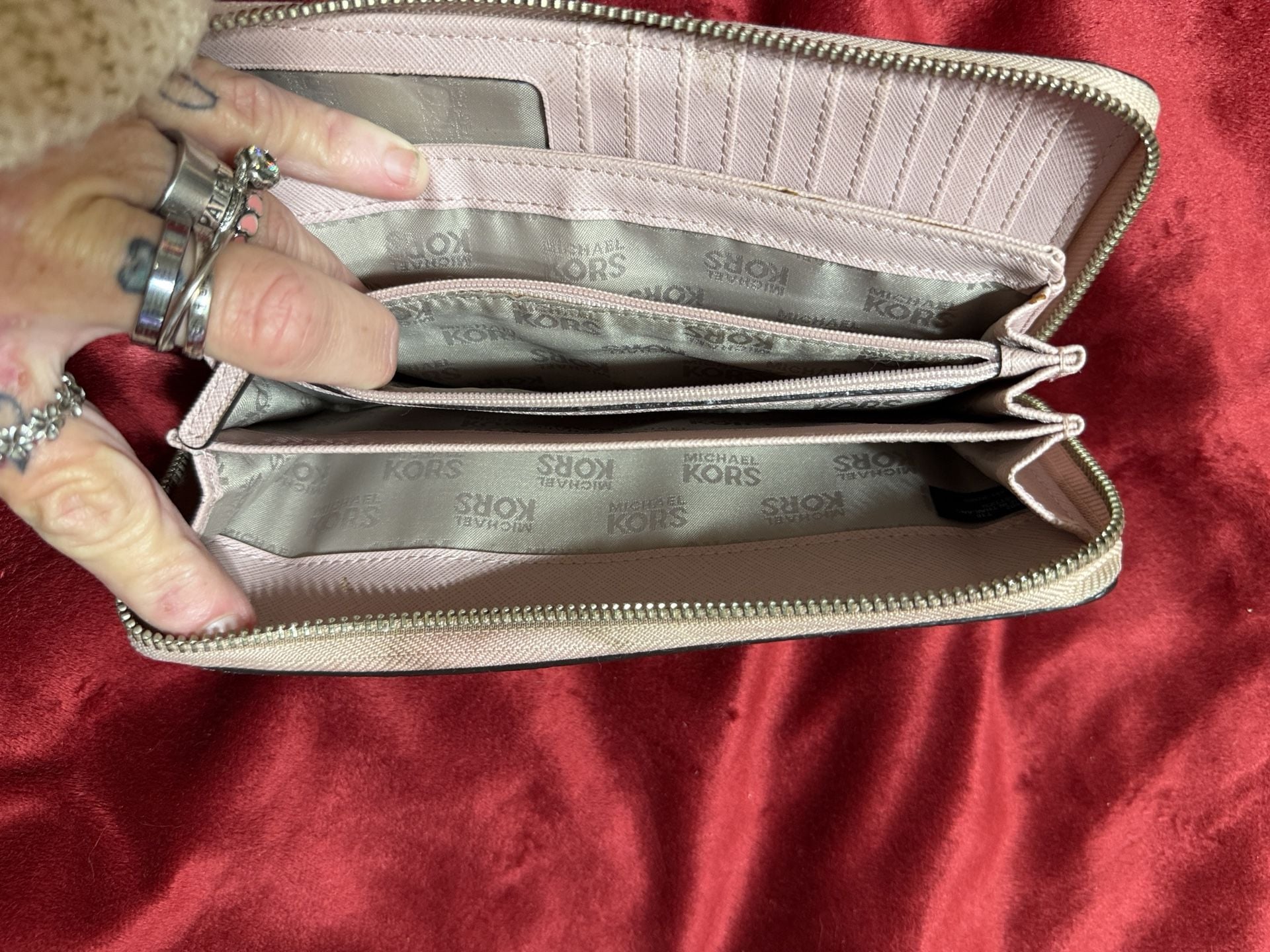 Michael Kors Light Pink Pebbled Leather Zip Around Wallet 8