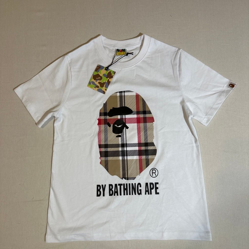 A Bathing Ape Bape Ape Head Plaid White T-Shirt Size S 2