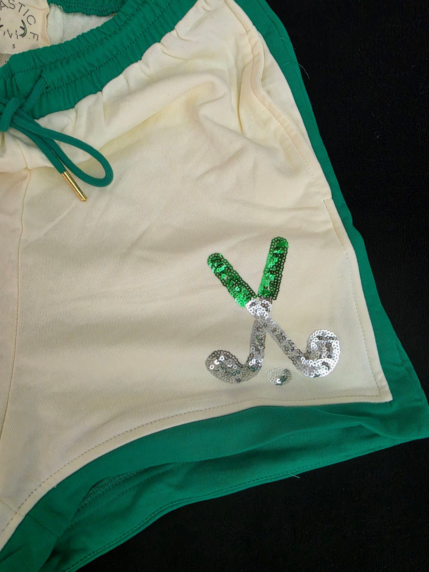 Fantastic Fawn Shorts Size S White Green Sequin Athletic Lounge 5