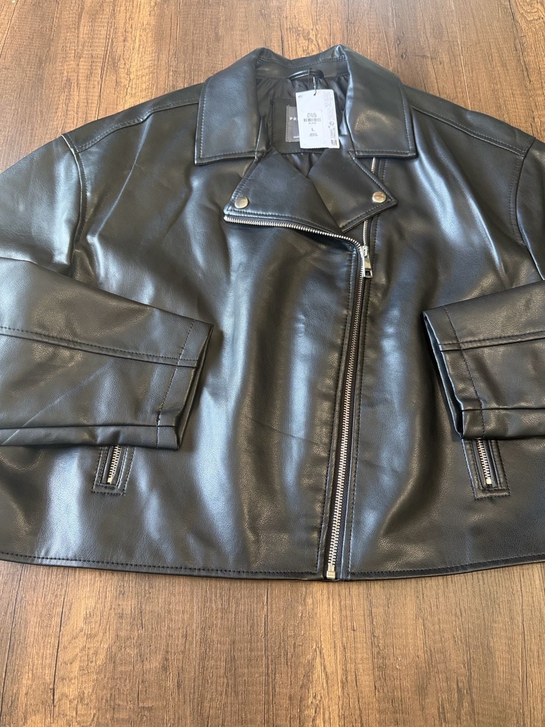 Primark Faux Leather Biker Jacket Size L Black 1
