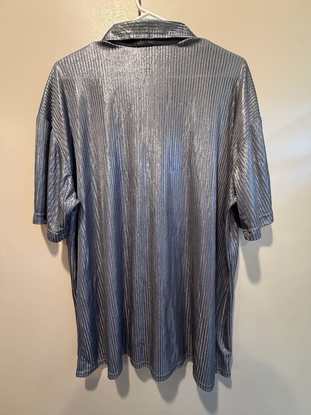 Vintage Positano Metallic Pleated Short Sleeve Button Down Shirt Size XL 4