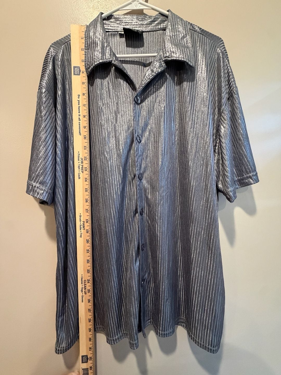 Vintage Positano Metallic Pleated Short Sleeve Button Down Shirt Size XL 7