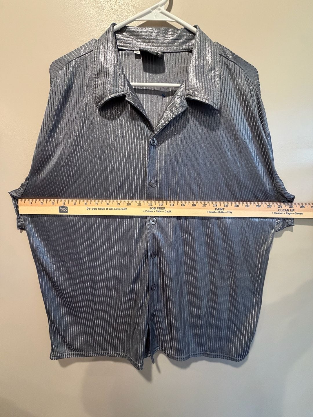 Vintage Positano Metallic Pleated Short Sleeve Button Down Shirt Size XL 8