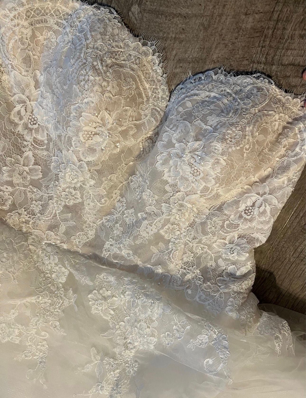 David's Bridal Oleg Cassini Strapless Tiered Lace Wedding Dress White/Ivory 3