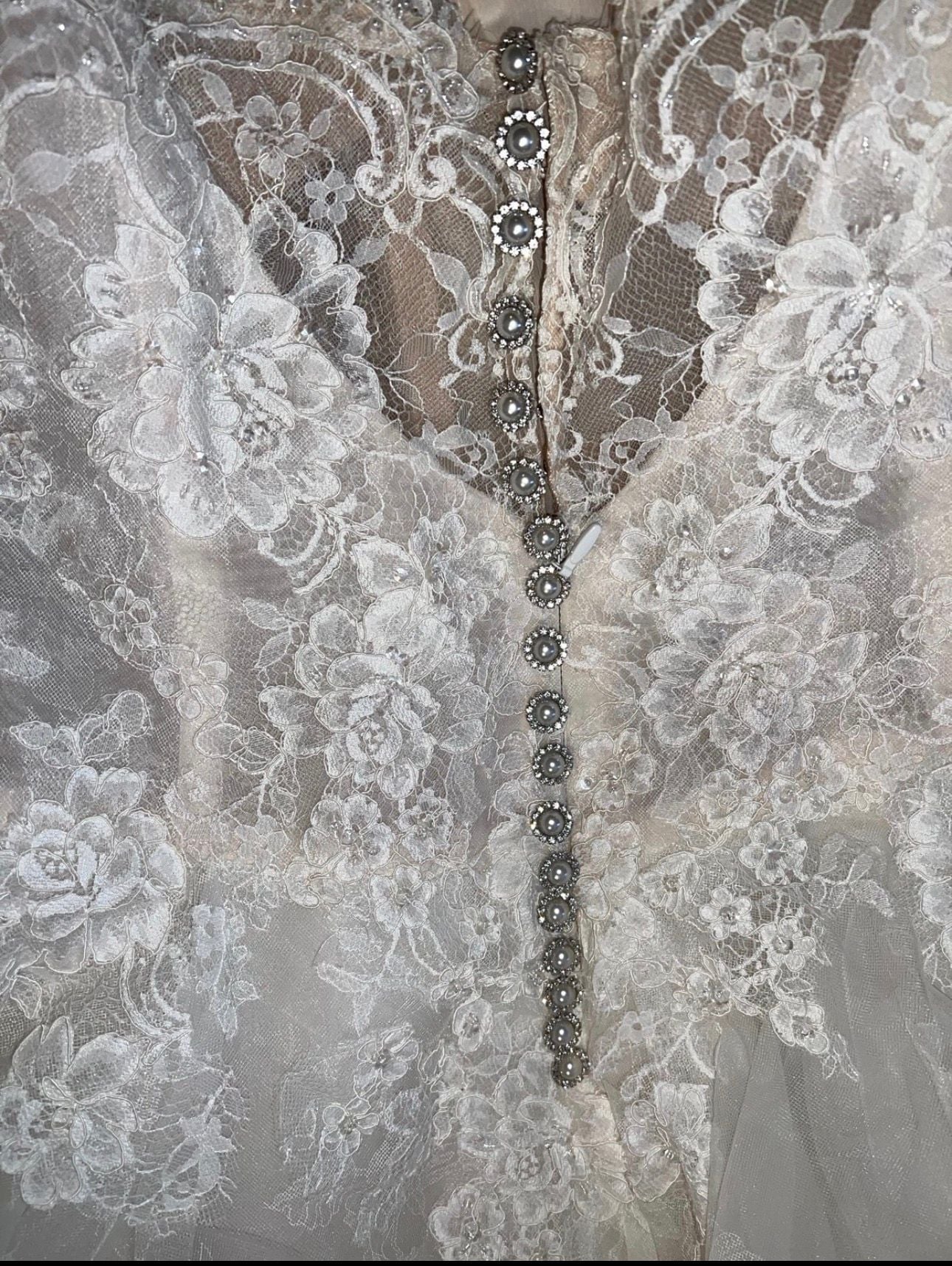 David's Bridal Oleg Cassini Strapless Tiered Lace Wedding Dress White/Ivory 5