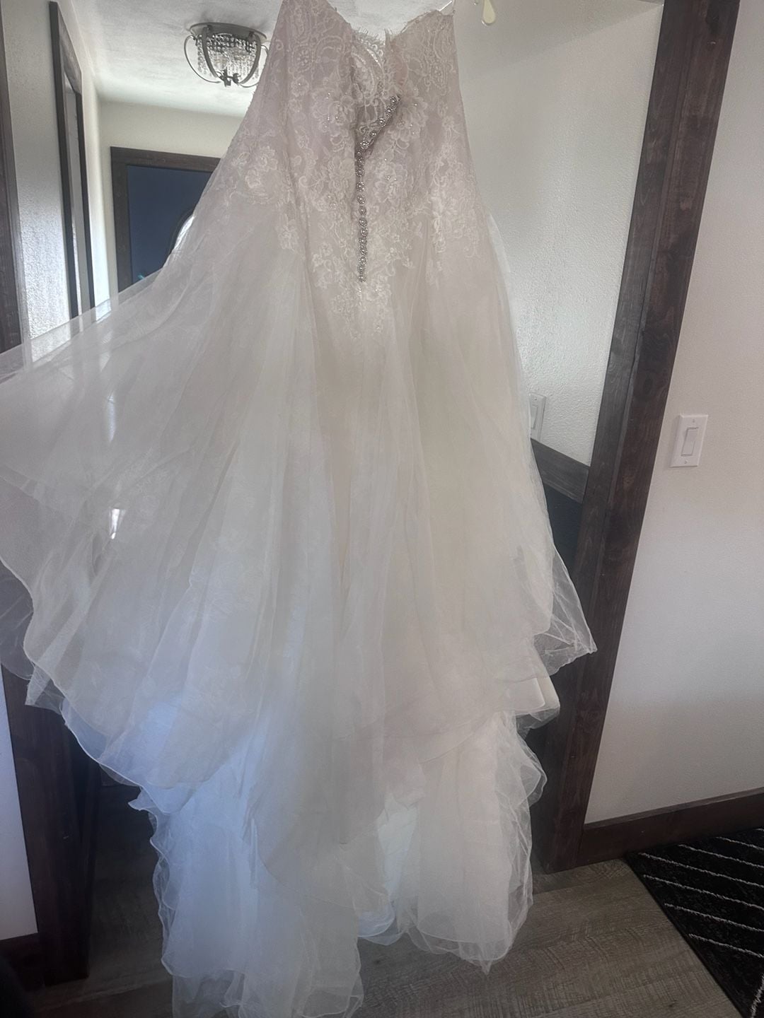 David's Bridal Oleg Cassini Strapless Tiered Lace Wedding Dress White/Ivory 4