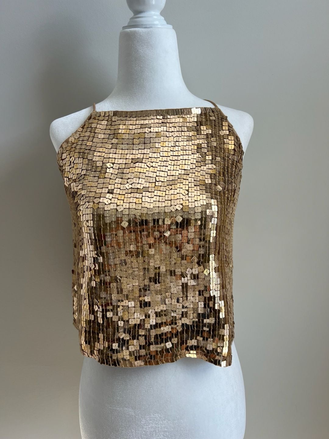 Y2K INC International Concepts Sequin Halter Top Size 4P Gold Silk 2
