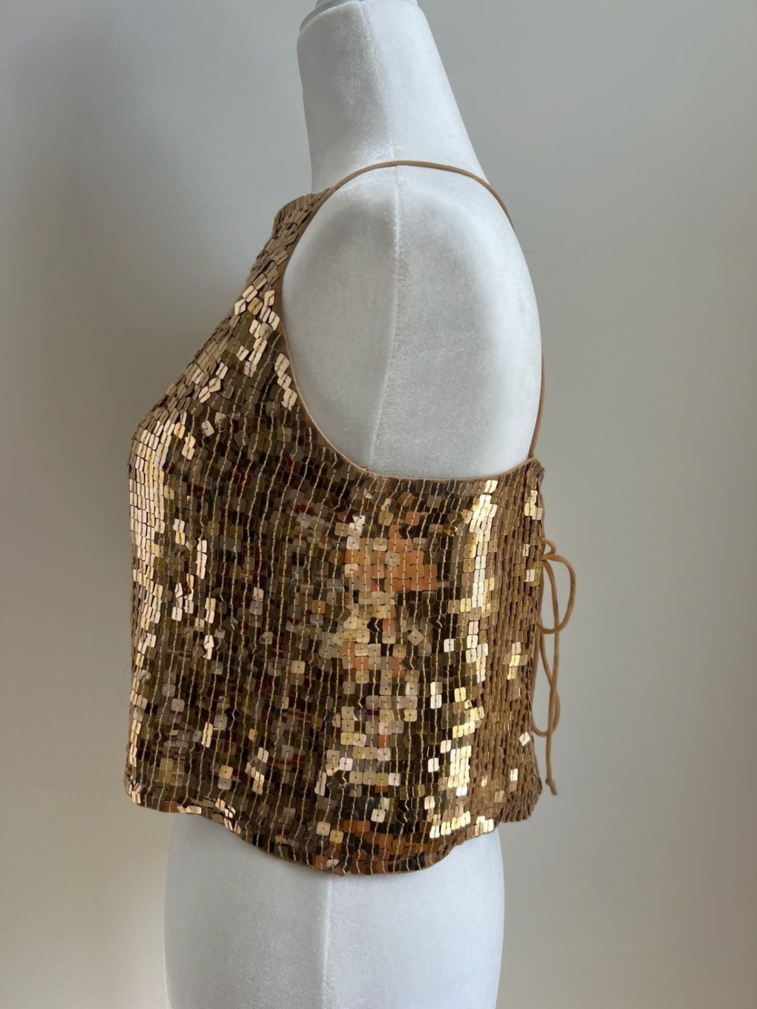 Y2K INC International Concepts Sequin Halter Top Size 4P Gold Silk 3