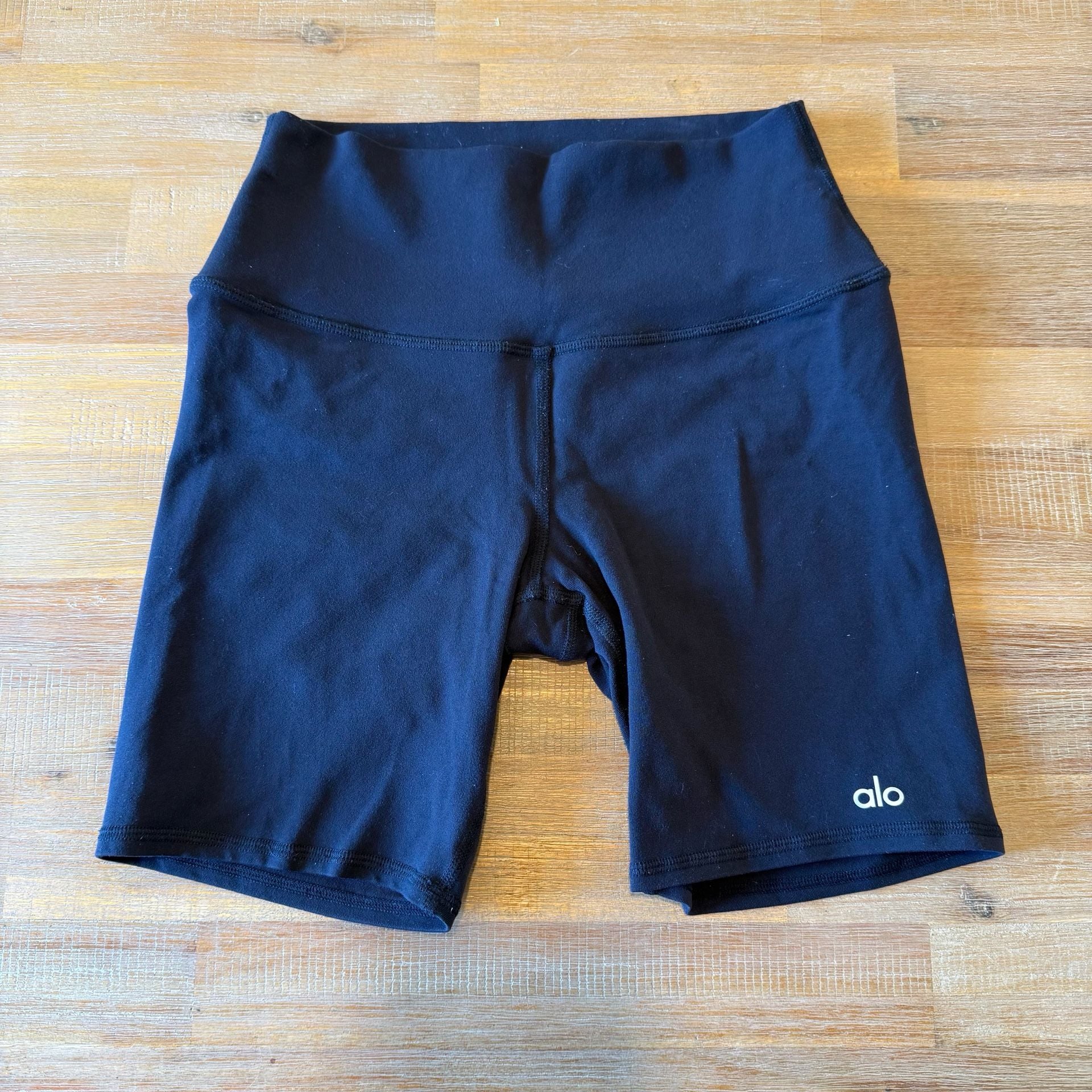 Alo Yoga Ribbed Biker Shorts Black High Waist Seamless Athletic Women Sz S Small 2