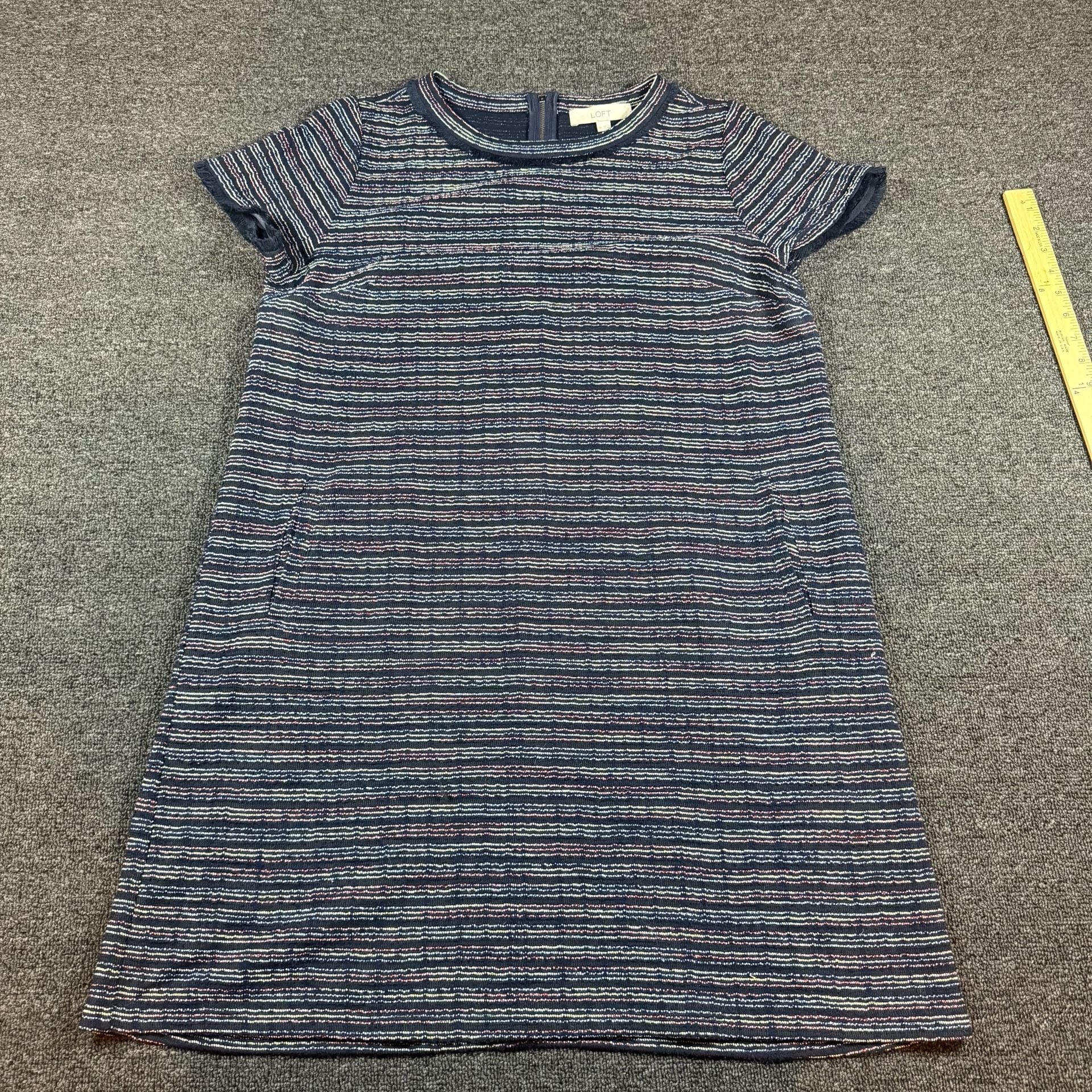 LOFT Tweed Shift Dress Size 14 Blue Multi Short Sleeve 2
