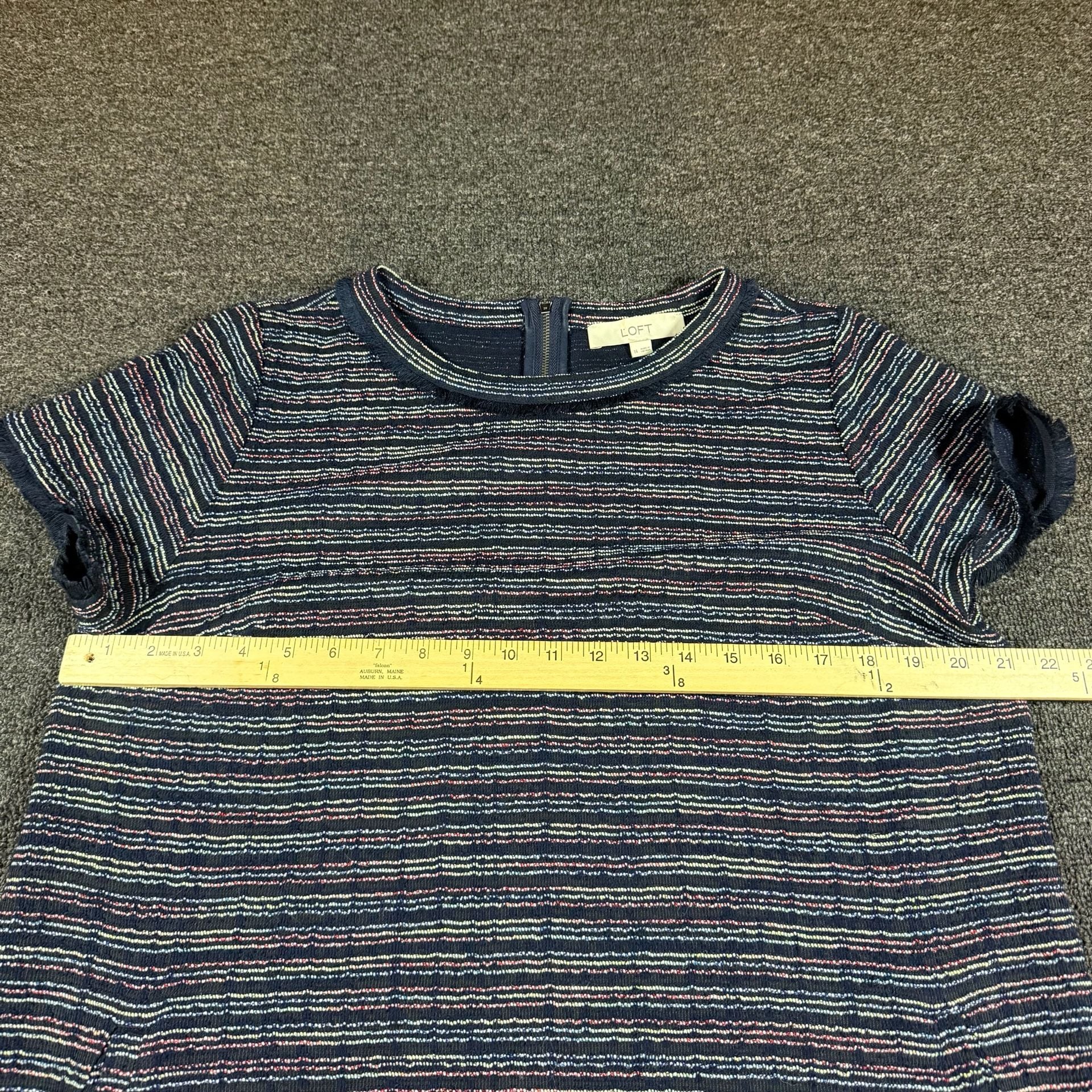 LOFT Tweed Shift Dress Size 14 Blue Multi Short Sleeve 4