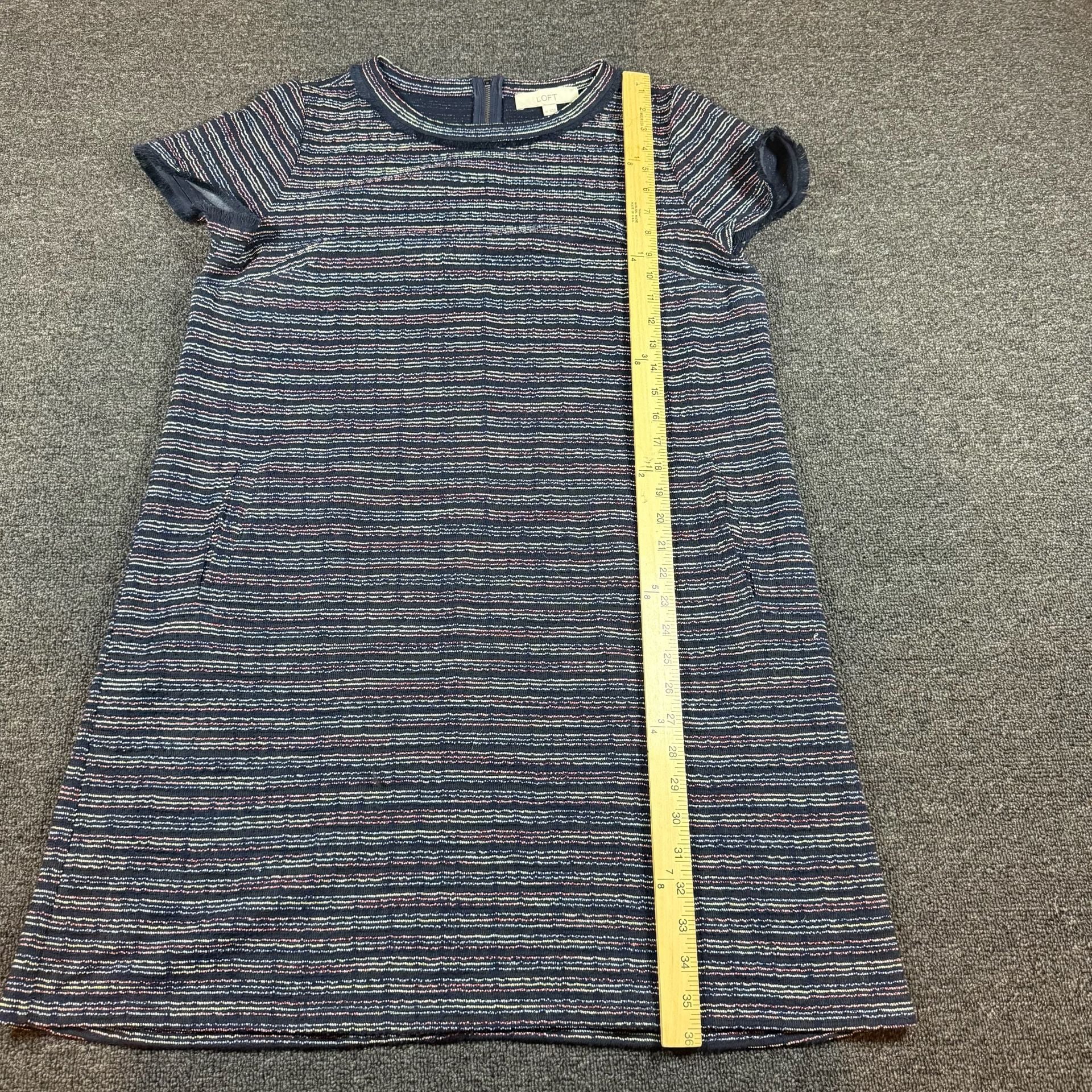 LOFT Tweed Shift Dress Size 14 Blue Multi Short Sleeve 5