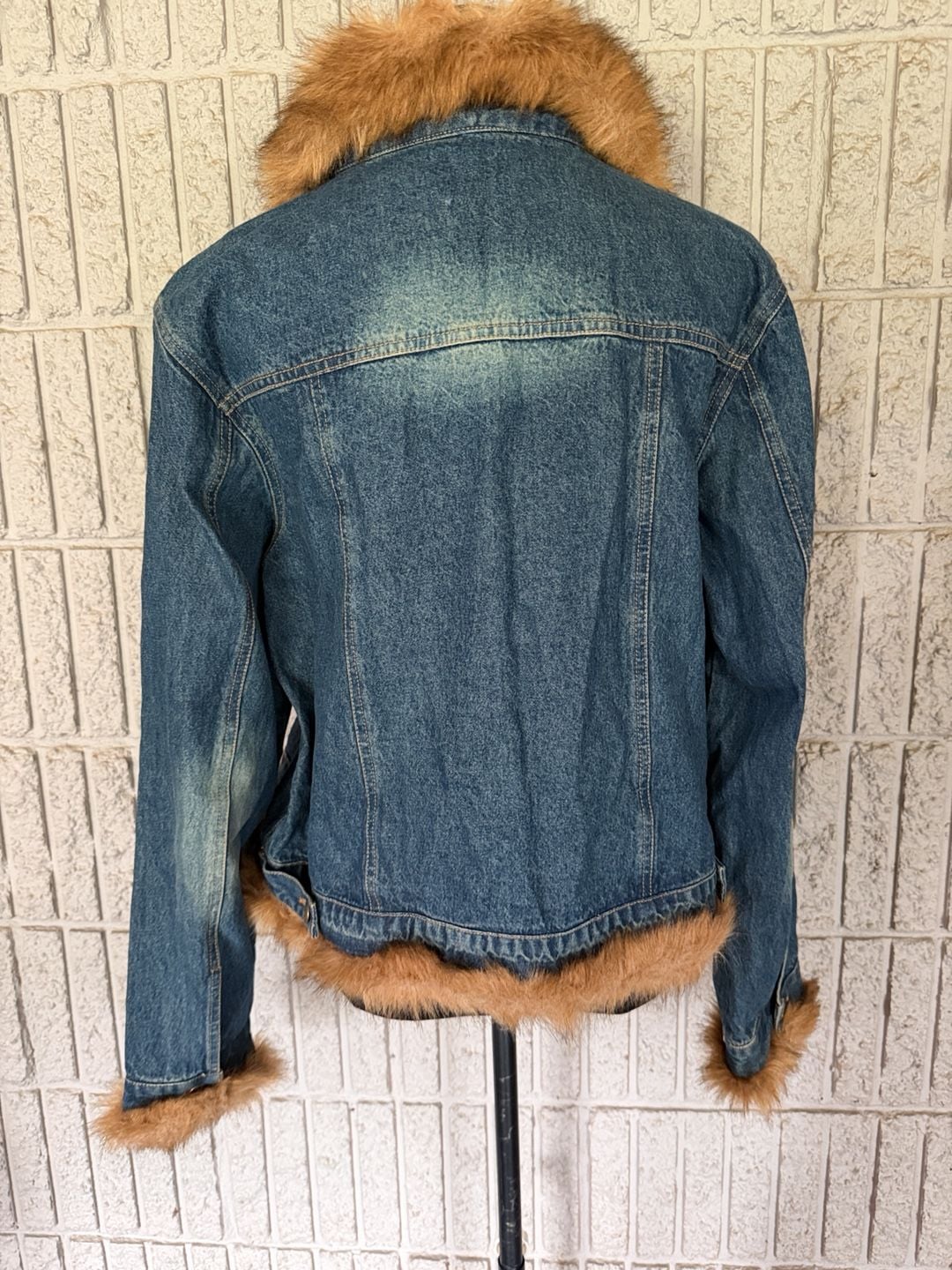 925 Moka Sport Faux Fur Trim Denim Jacket XL Blue 3