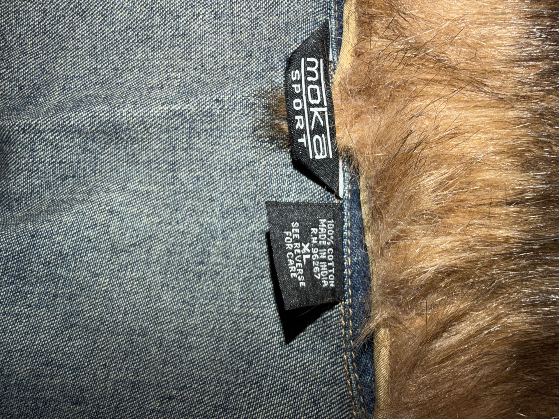 925 Moka Sport Faux Fur Trim Denim Jacket XL Blue 5