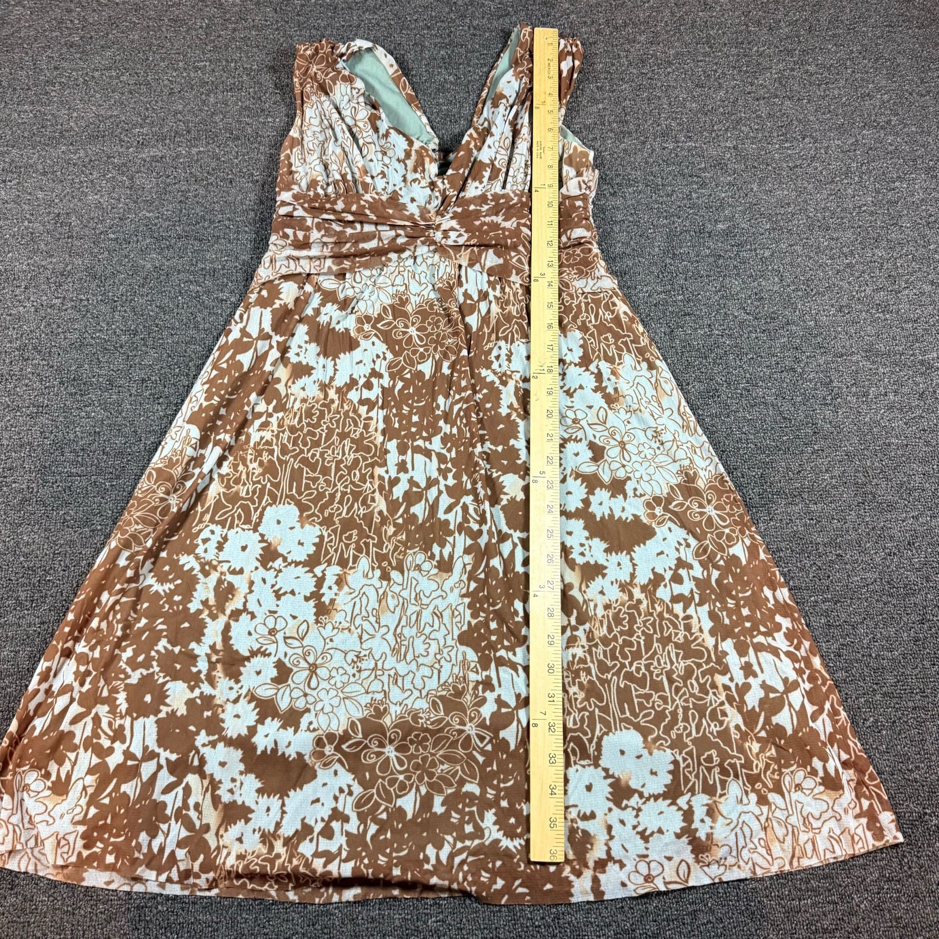 Weston Wear 2000s Floral Dress Size L Brown Blue V-Neck Sleeveless Empire Waist 5
