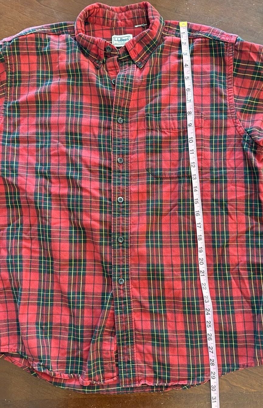 LL Bean Red Plaid Flannel Button Down Shirt 5