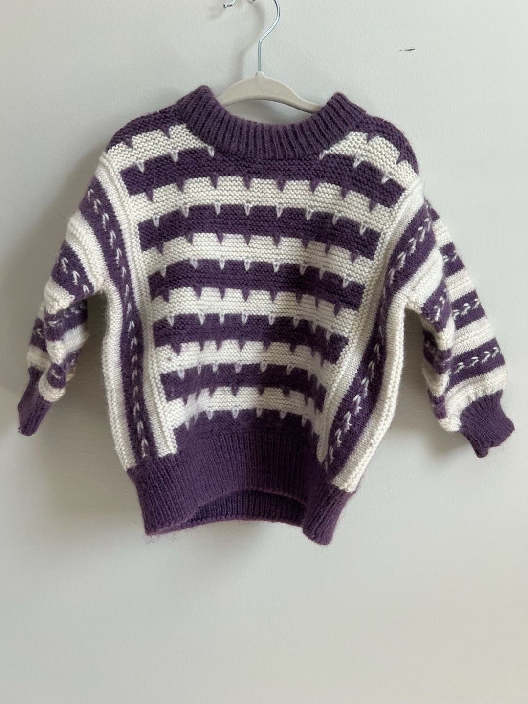 Kids Vintage Hand Knit Sweater Purple White Patterned 3T/4T 2